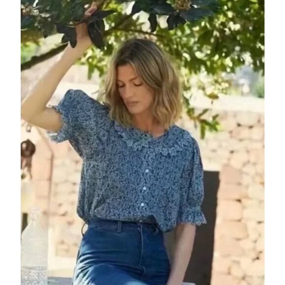 Doen Tops - DOEN Sz M Medium Rune Top Delores Ditsy Liberty Fabric Short Sleeve Blouse